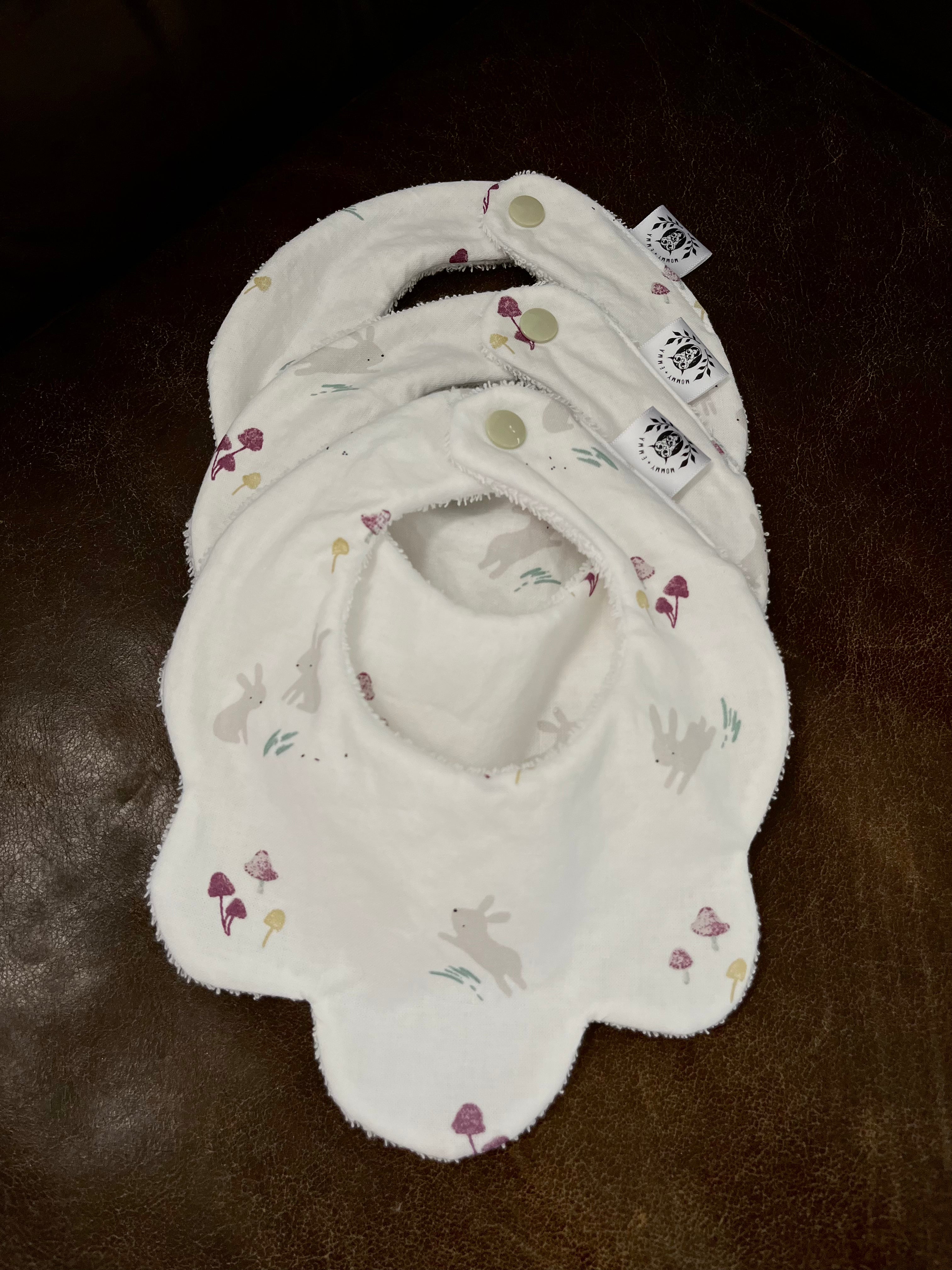 Scalloped Dribble Bib - Little Bunny Mushroom