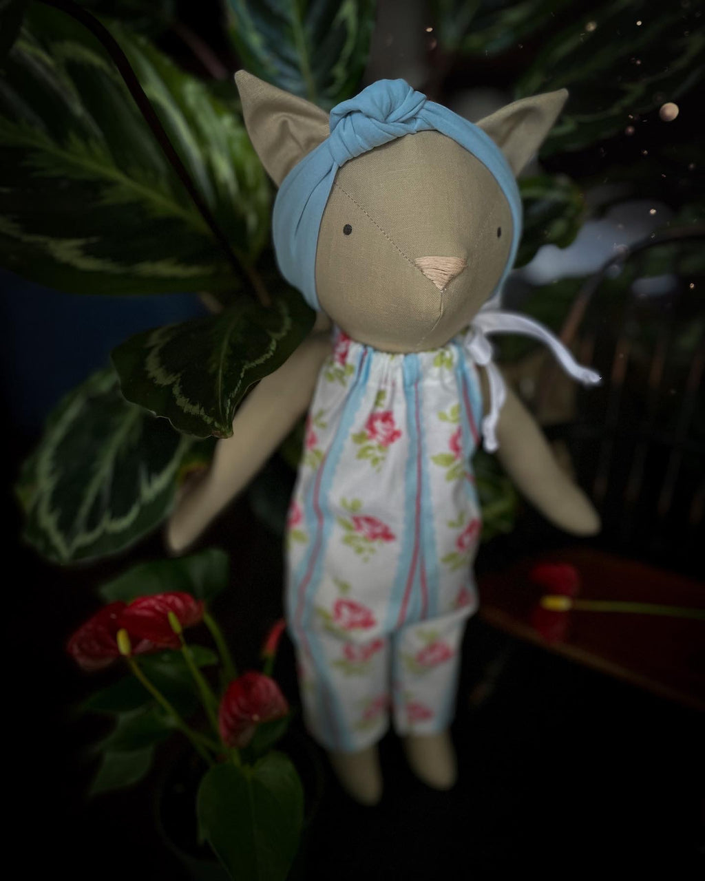 Stuffed Animal Pepper The Cat | Blue And Roses.