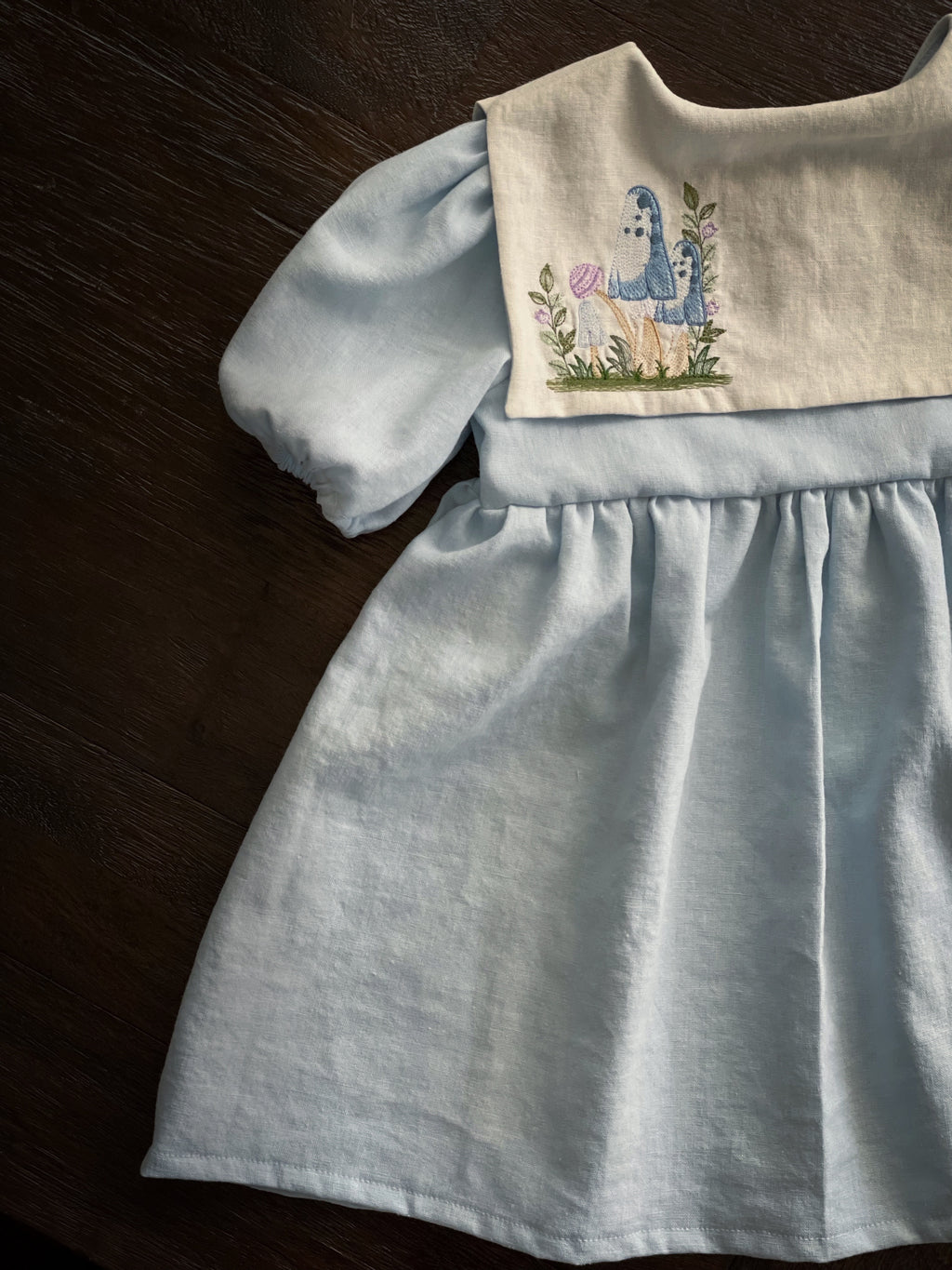 Madeline Dress - Blue Embroidered Mushroom | Size 2-3y.