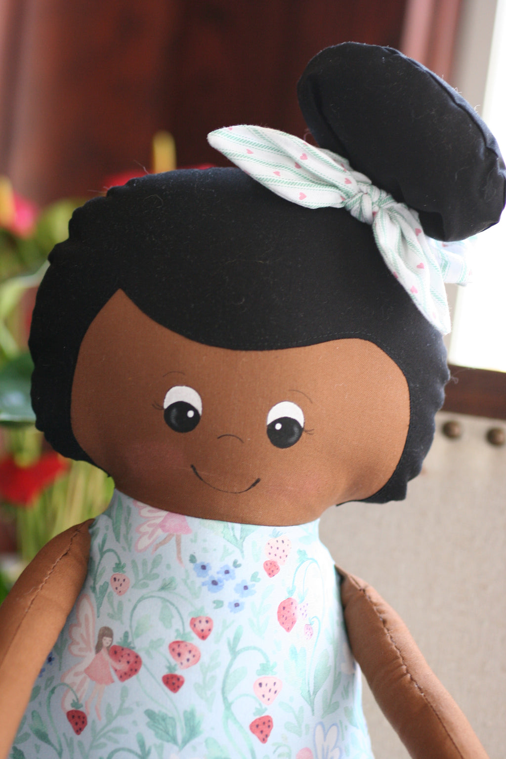 Strawberries and Fairies Pillow Doll | Dark Skin.