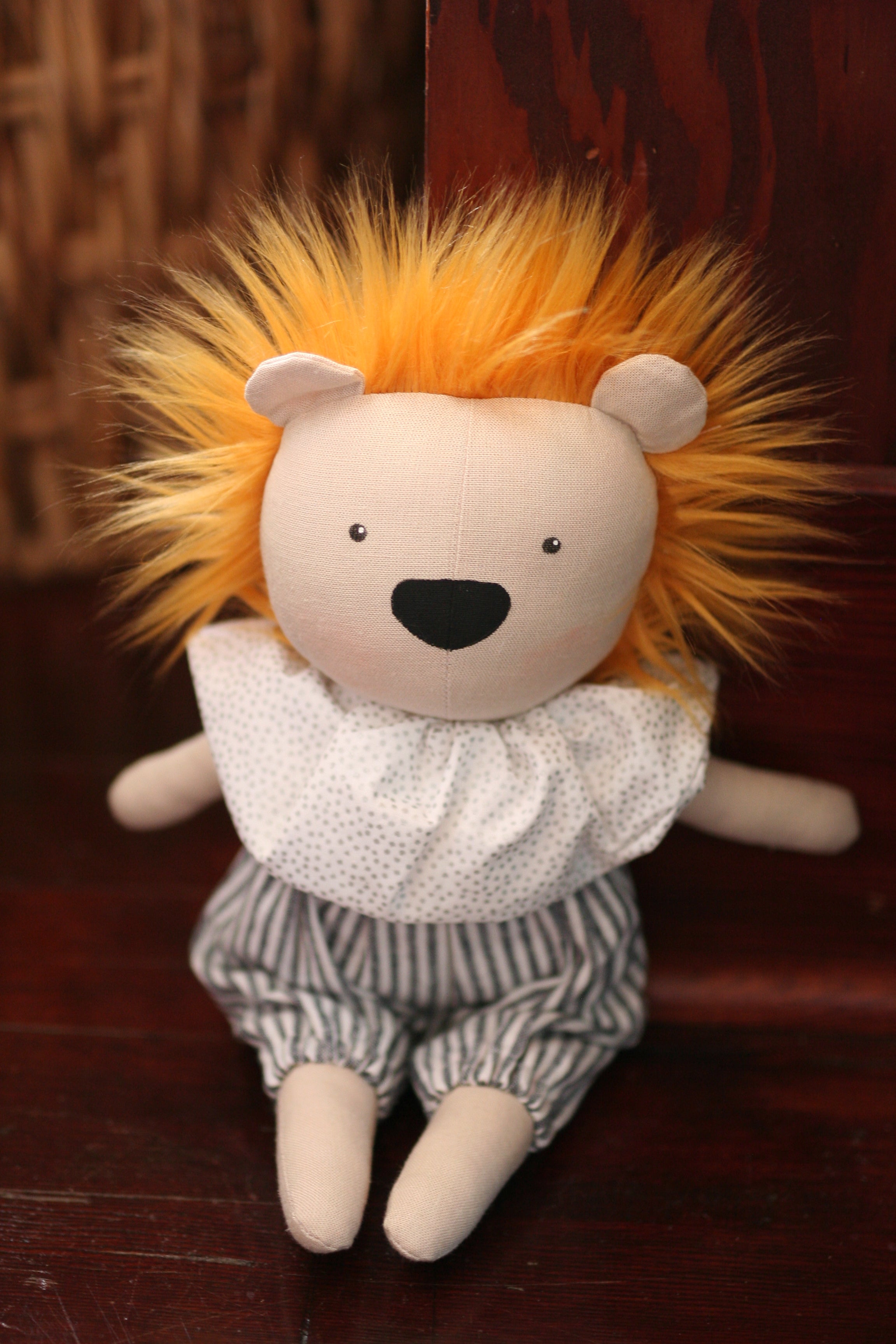 Heirloom Lion Doll | Silver Dots Ruffles.