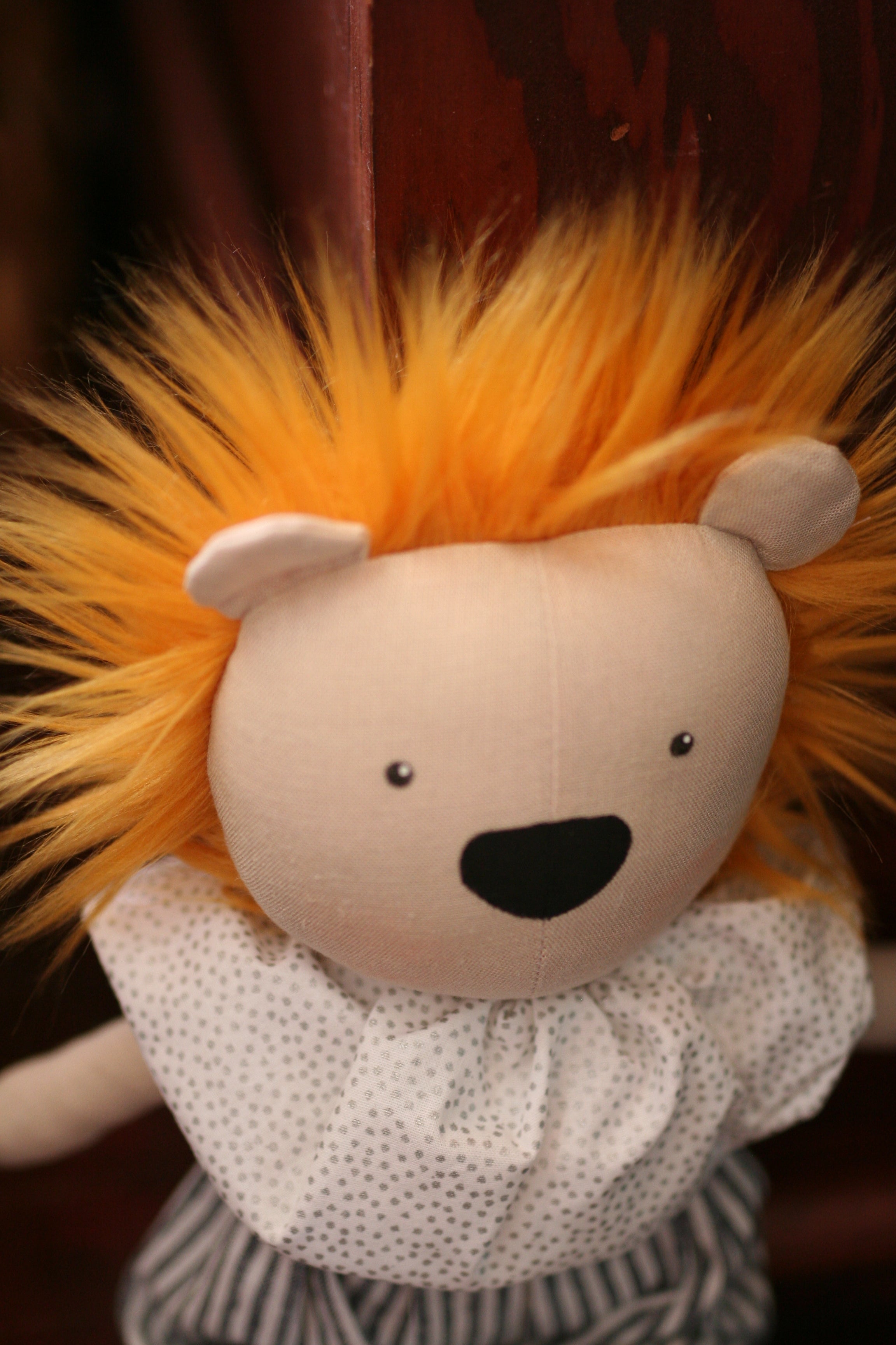 Heirloom Lion Doll | Silver Dots Ruffles.