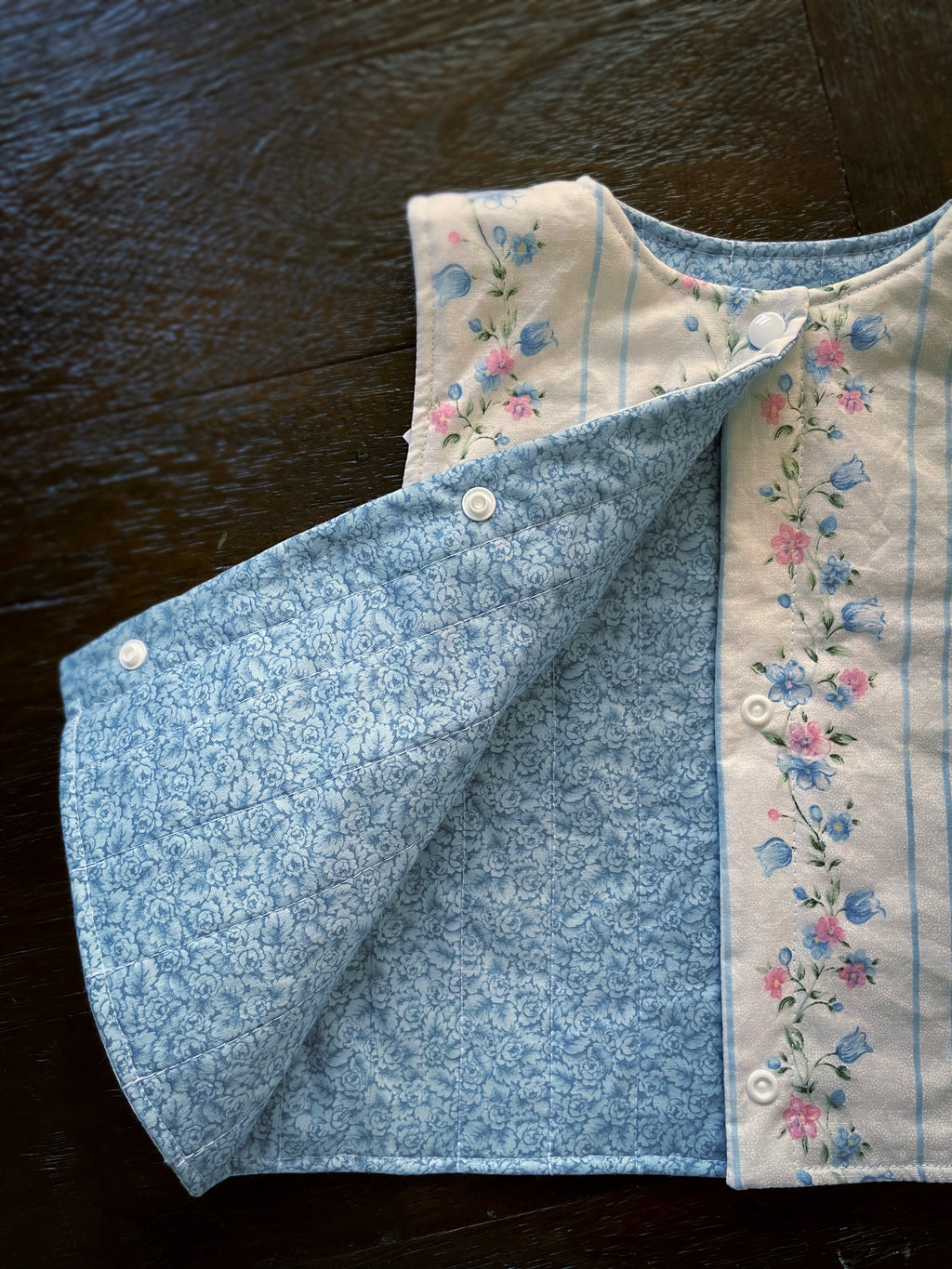 Blue Striped Flowers Kids Vest | Size 6y.