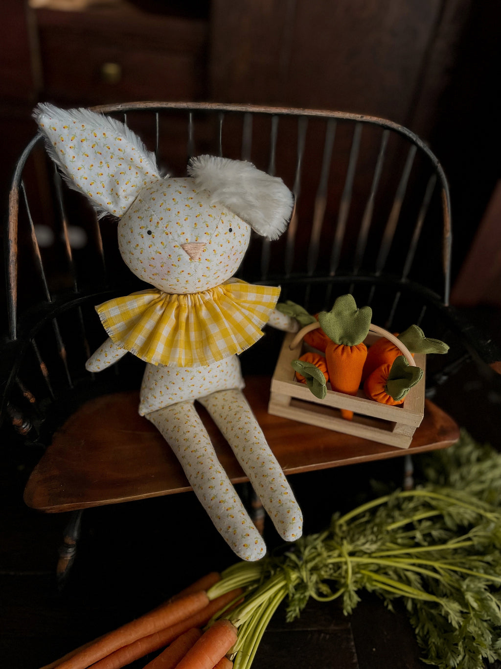 Vintage Yellow Flowers Bunny | Gingham Ruffles B.