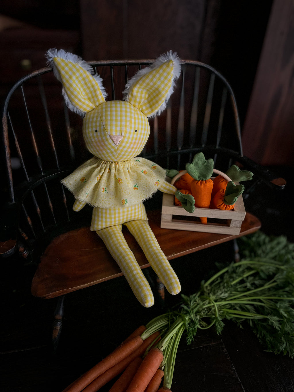 Vintage Yellow Gingham Bunny | Floral Ruffles A.